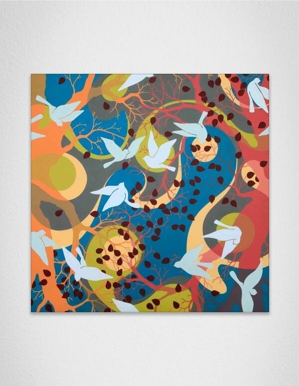 The Dance of the Birds Patricia Lortie ArtMatch scaled painting mockup