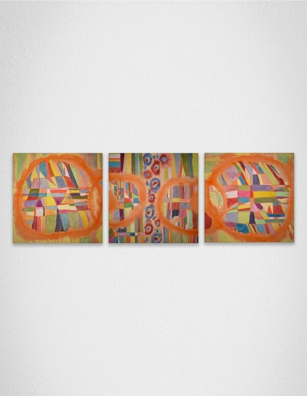 alternate portals red tangerine blues triptych eleanor boyden artmatch 2 painting mockup