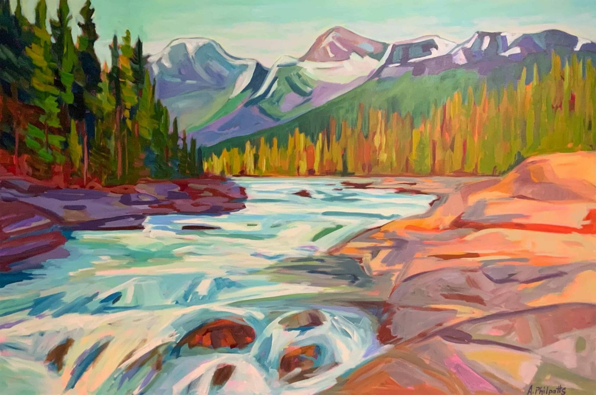 Mistaya 2 - Canadian Original Artwork For Sale by Alison Philpotts - Calgary, AB Local Artist - Mountains