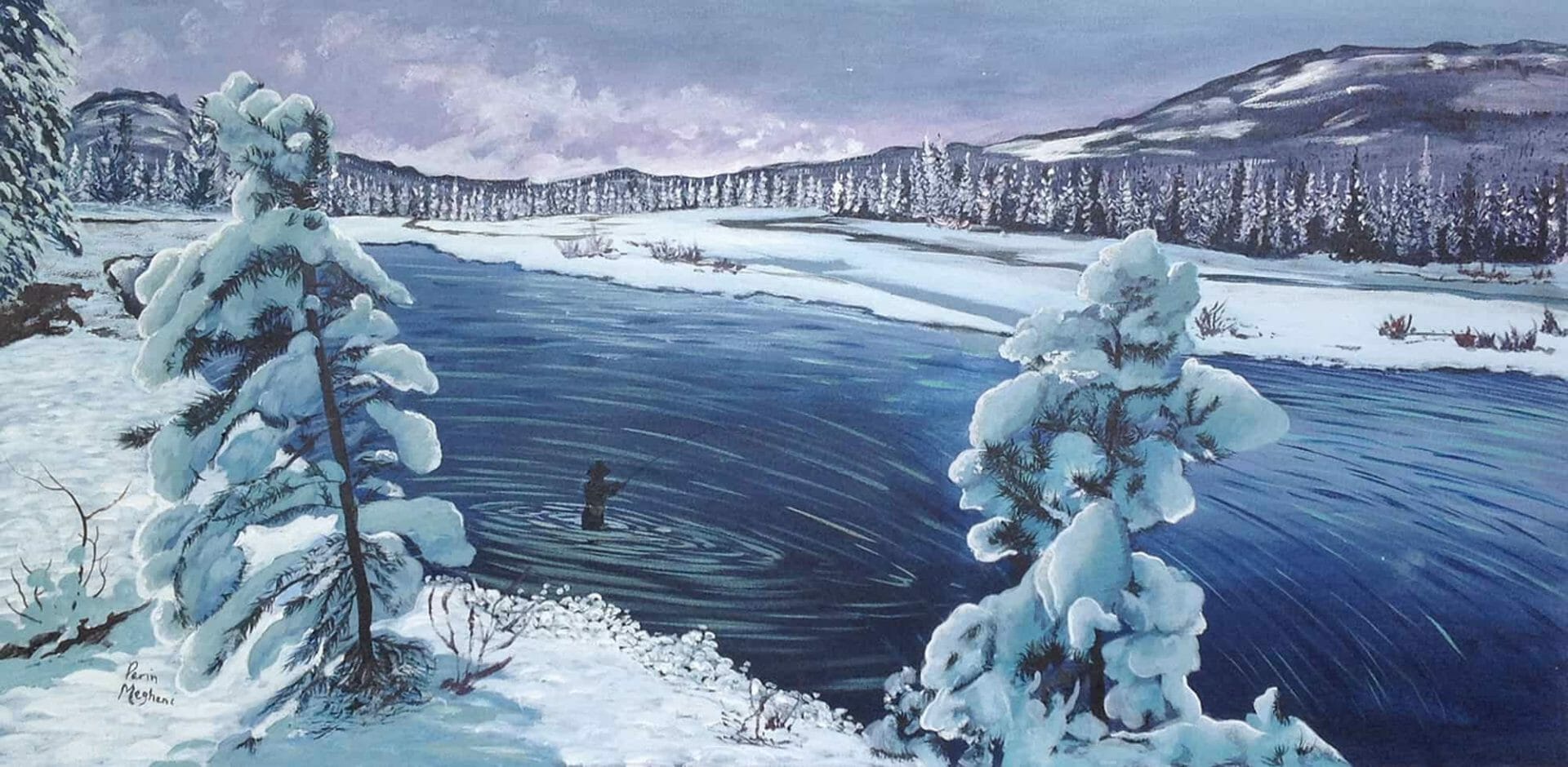 Lone Fisherman - Canadian Original Artwork For Sale by Parin Meghani - Calgary, AB Local Artist - Figure