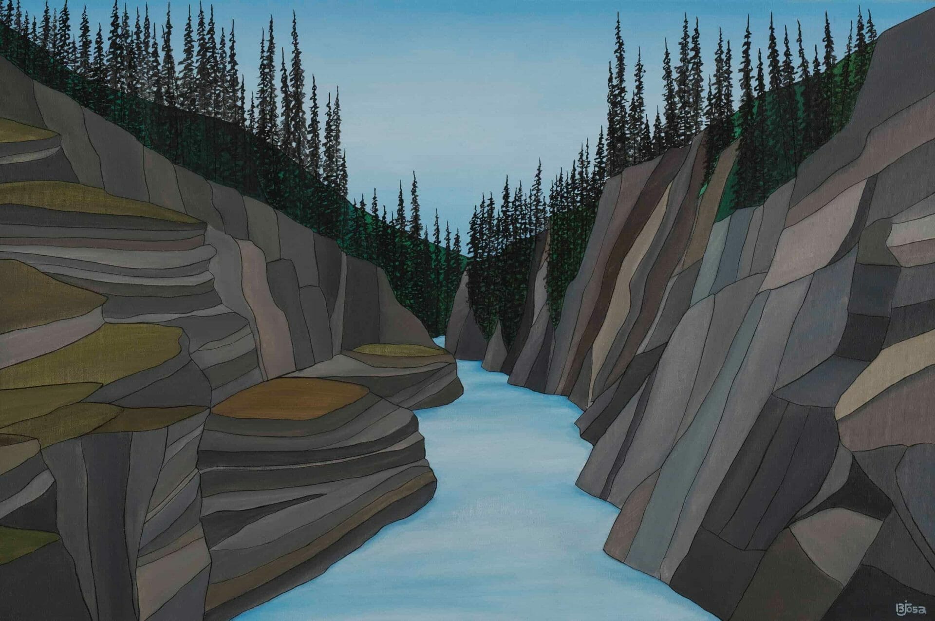 Canyon Down Kicking Horse - Canadian Original Artwork For Sale by BJ Sosa - Calgary, AB Local Artist - Mountains