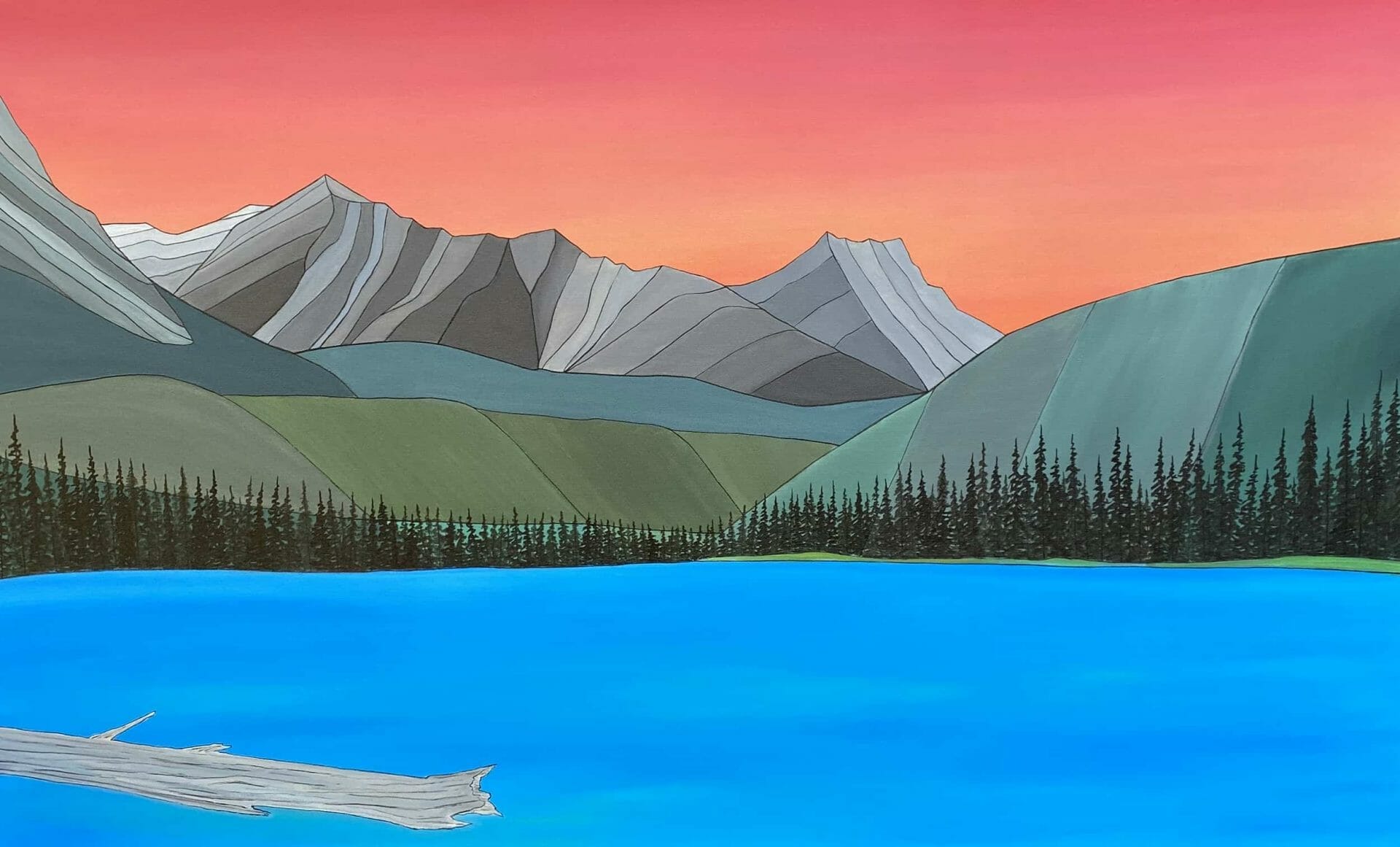 Chinook Lake Celebration - Canadian Original Artwork For Sale by BJ Sosa - Calgary, AB Local Artist - Mountains